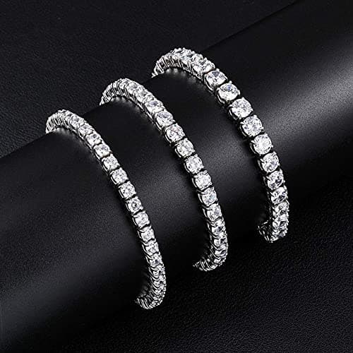 18k White Gold Plated CZ Charm Bracelet, 4MM CZ for Men & Women