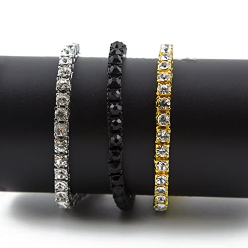 AAA Cubic Zirconia Hip Hop Bling Silver Plated 14K Gold Tone Tennis Chain Bracelet