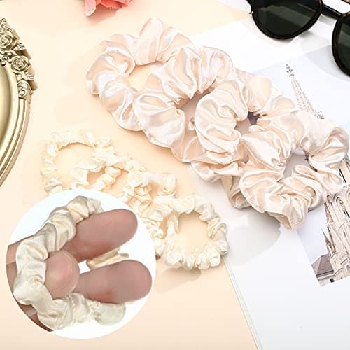 Satin Hair Scrunchies Set for Women Girls, 24 Pieces in 2 Sizes, Cream White