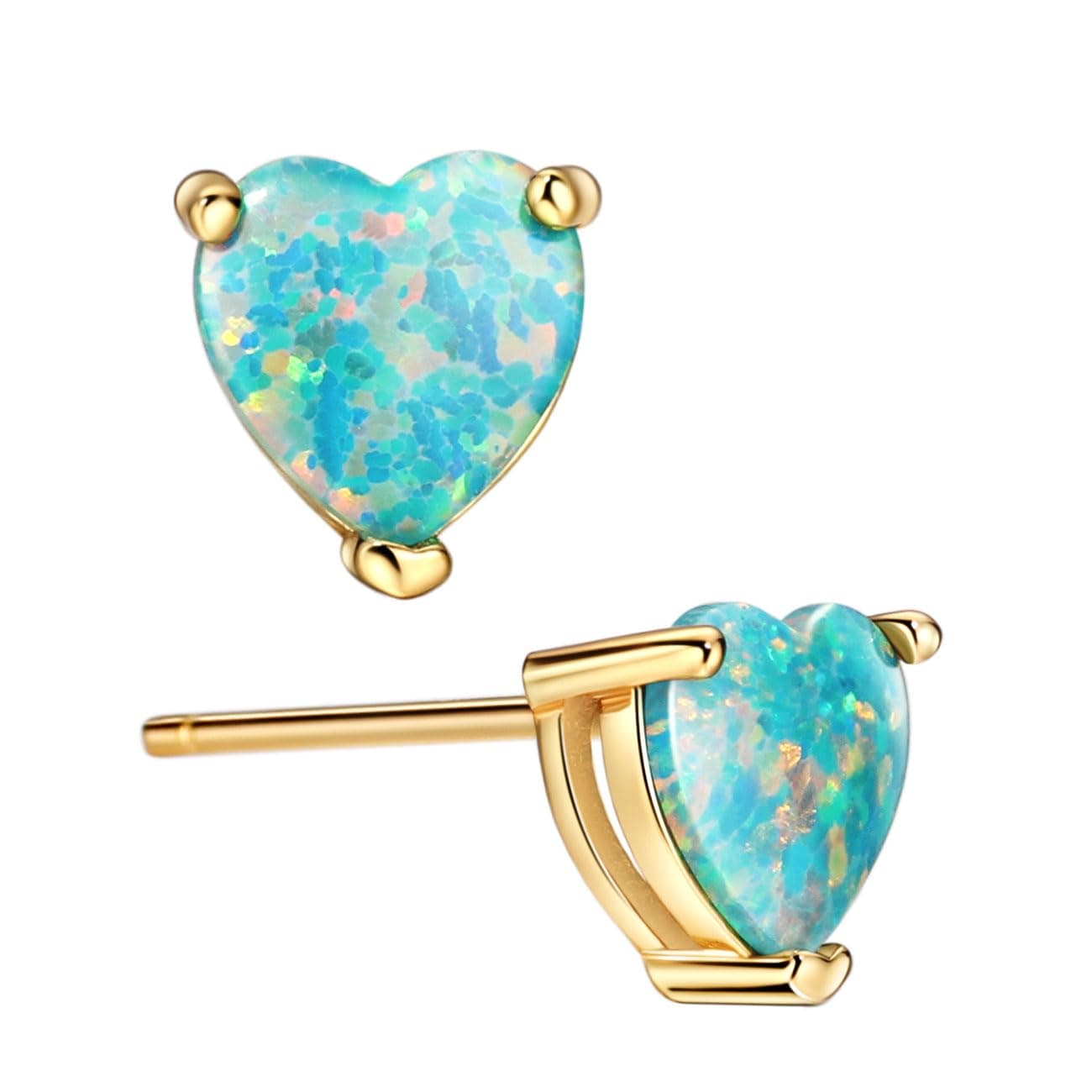 Michooyel Sterling Silver Heart-Shaped Opal Stud Earrings for Women