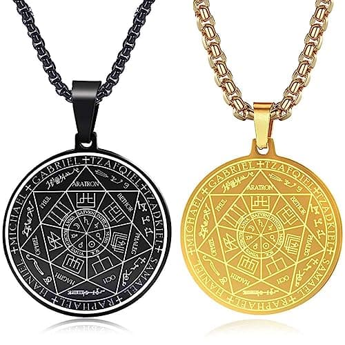 FLYUN Seven Archangels Protection Pendant Necklace, Stainless Steel, 24 inches