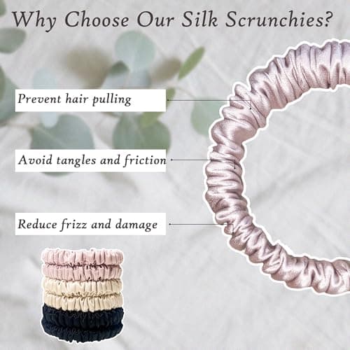 Chloven 6 Pack Mulberry Silk Scrunchies - 100% Pure Silk Hair Ties for Women