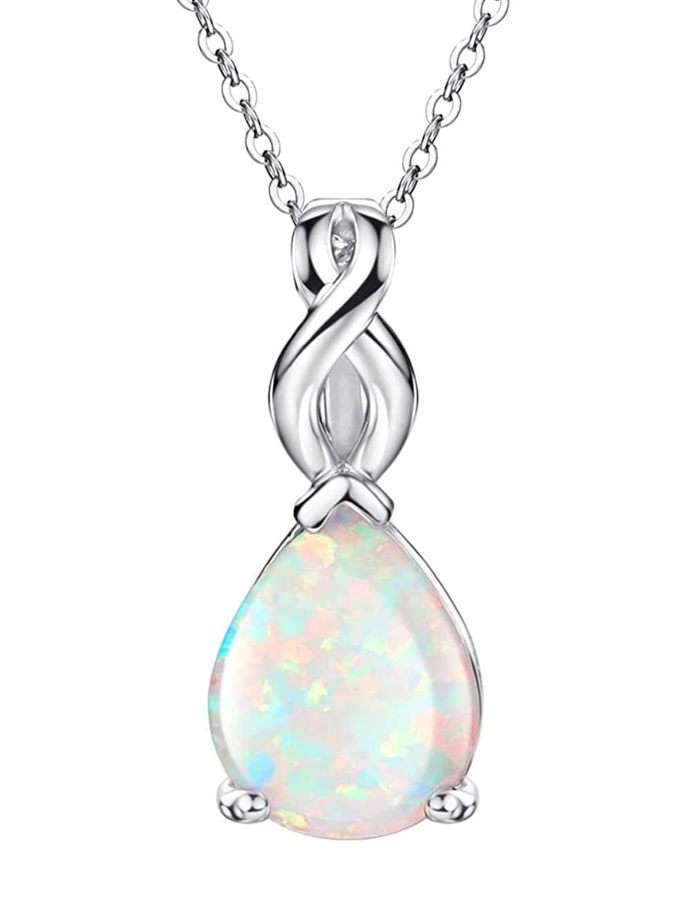 Michooyel Sterling Silver Teardrop Opal Infinity Pendant Necklace for Women