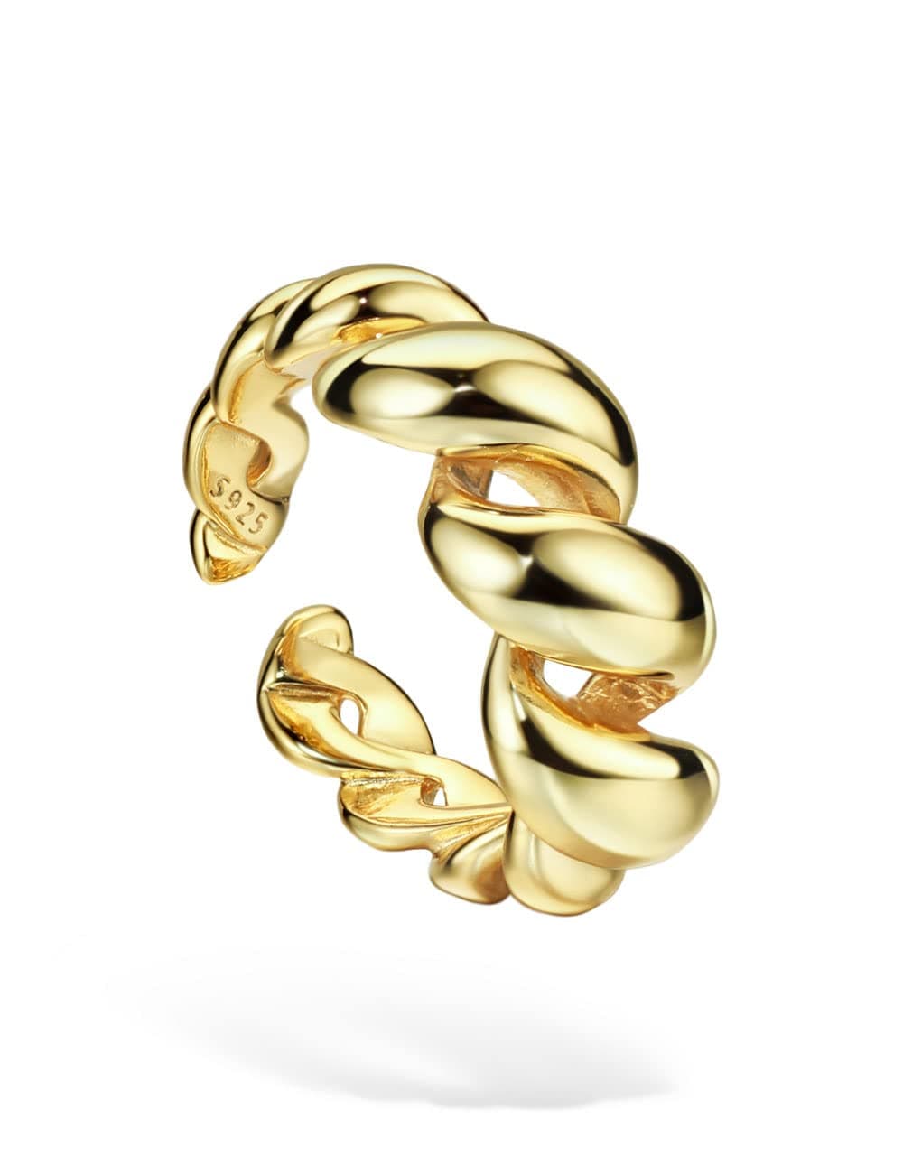 S925 Twisted Signet Ring Dome Band Rhodium/Gold Chunky Squiggle Solid Sterling Silver Polished Fine Jewelry For Women