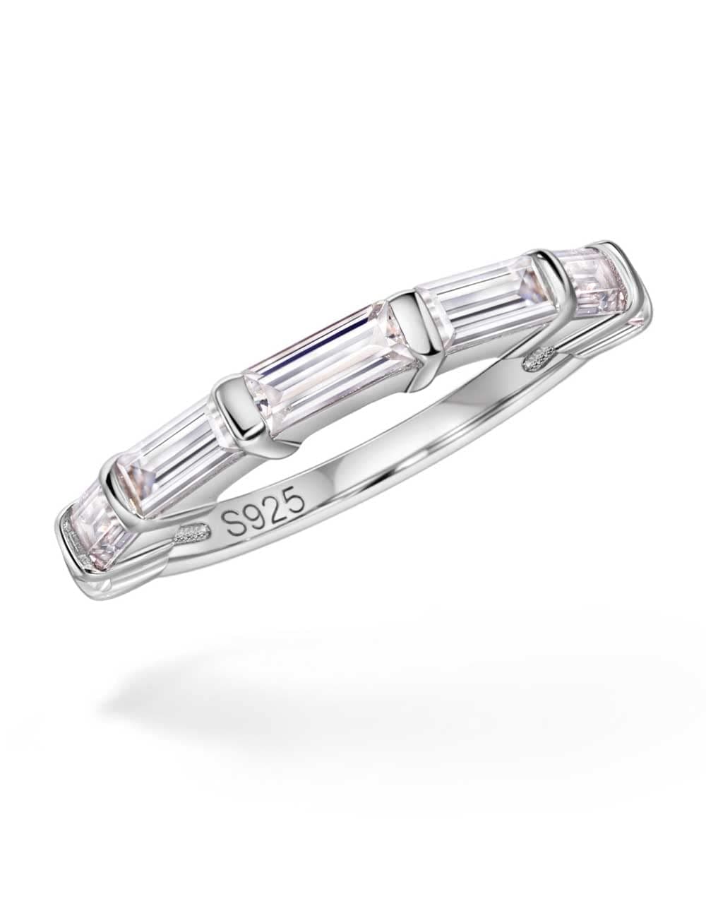 Michooyel S925 Cubic Zirconia Stacking Ring for Women Sterling Silver Eternity Band