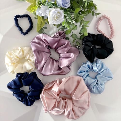 6 Color Purple Pure Mulberry Silk Scrunchies for Women Girls