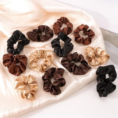 12 Pcs Mulberry Silk Satin Scrunchies for Women and Girls