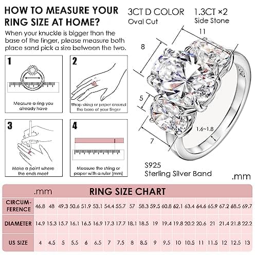 S925 Oval Cut 3-Stone Engagement Ring 5.6cttw Cubic Zirconia Wedding Promise Ring