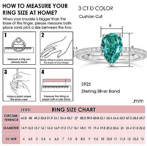 Michooyel S925 1.5ct Green Pear Cut Cubic Zirconia Engagement Ring