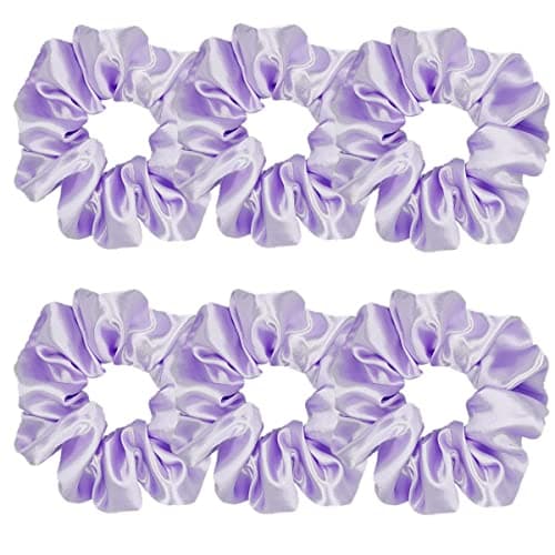 Sufermoe 6pcs Satin Silk Hair Scrunchies, Soft Black Hair Ties for Women and Girls