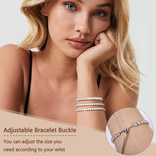 YADOCA Silver Plated Cubic Zirconia Bracelet Stack Set