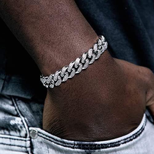 HIPBLING Iced Out Cuban Link Watch Bracelet for Men with Diamond