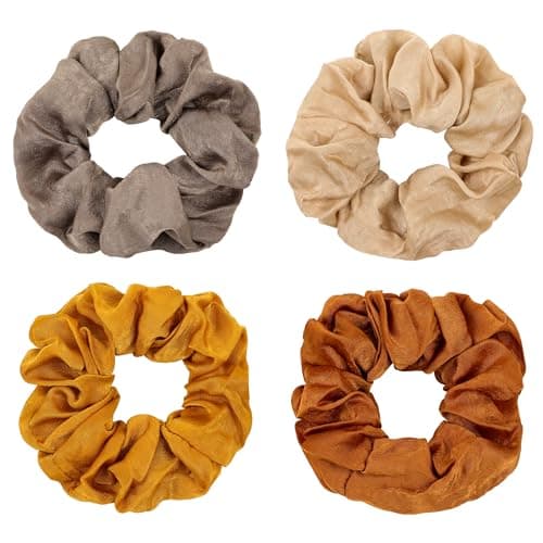 Ivyu Silk Satin Scrunchies - Soft No-Hurt Hair Bands for Women White Black Gray Pink