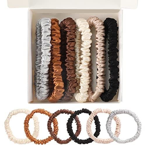 Pengxiaomei Brown 6-Pc No Damage Mulberry Silk Scrunchies for Women & Girls Trendy Hair Ties