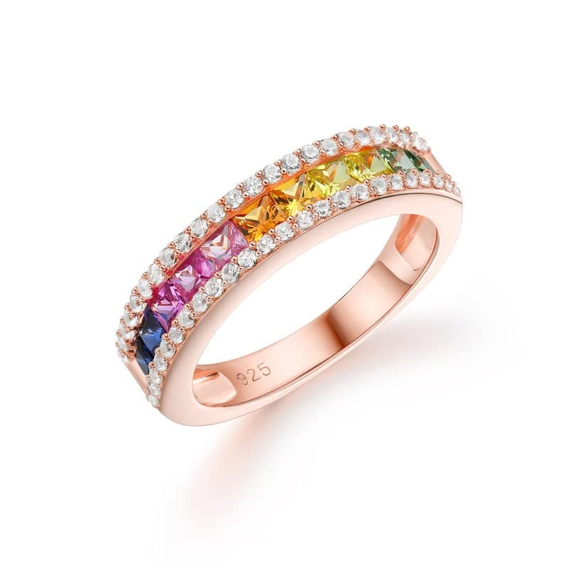 Elegant Sterling Silver Gemstone Wedding Band for Women and Men - Size 6 to 10