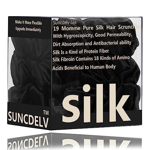 Suncdelv Silk Scrunchies, Anti-Crease & Breakage Hair Ties 22 Momme, 3PCS (Pink, Blue, Khaki)
