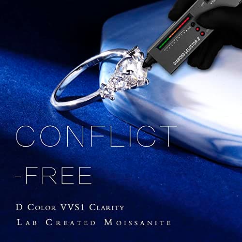 MOOSEA Round 5-Stone Moissanite Engagement Ring, 1.2ct D Color VVS1 Clarity, 14K Vermeil