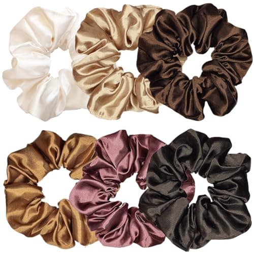 Silk Scrunchies for Women, Soft Hair Ties in Black (4.3 inch)