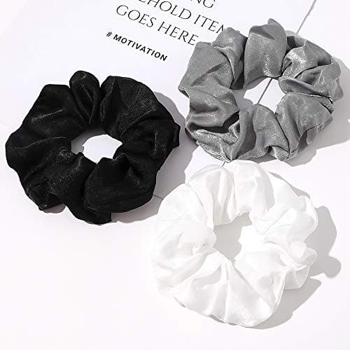 Ivyu Silk Satin Scrunchies - Soft No-Hurt Hair Bands for Women White Black Gray Pink