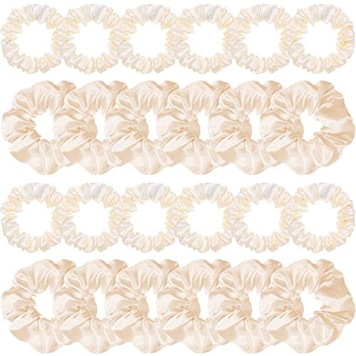 Satin Hair Scrunchies Set for Women Girls, 24 Pieces in 2 Sizes, Cream White