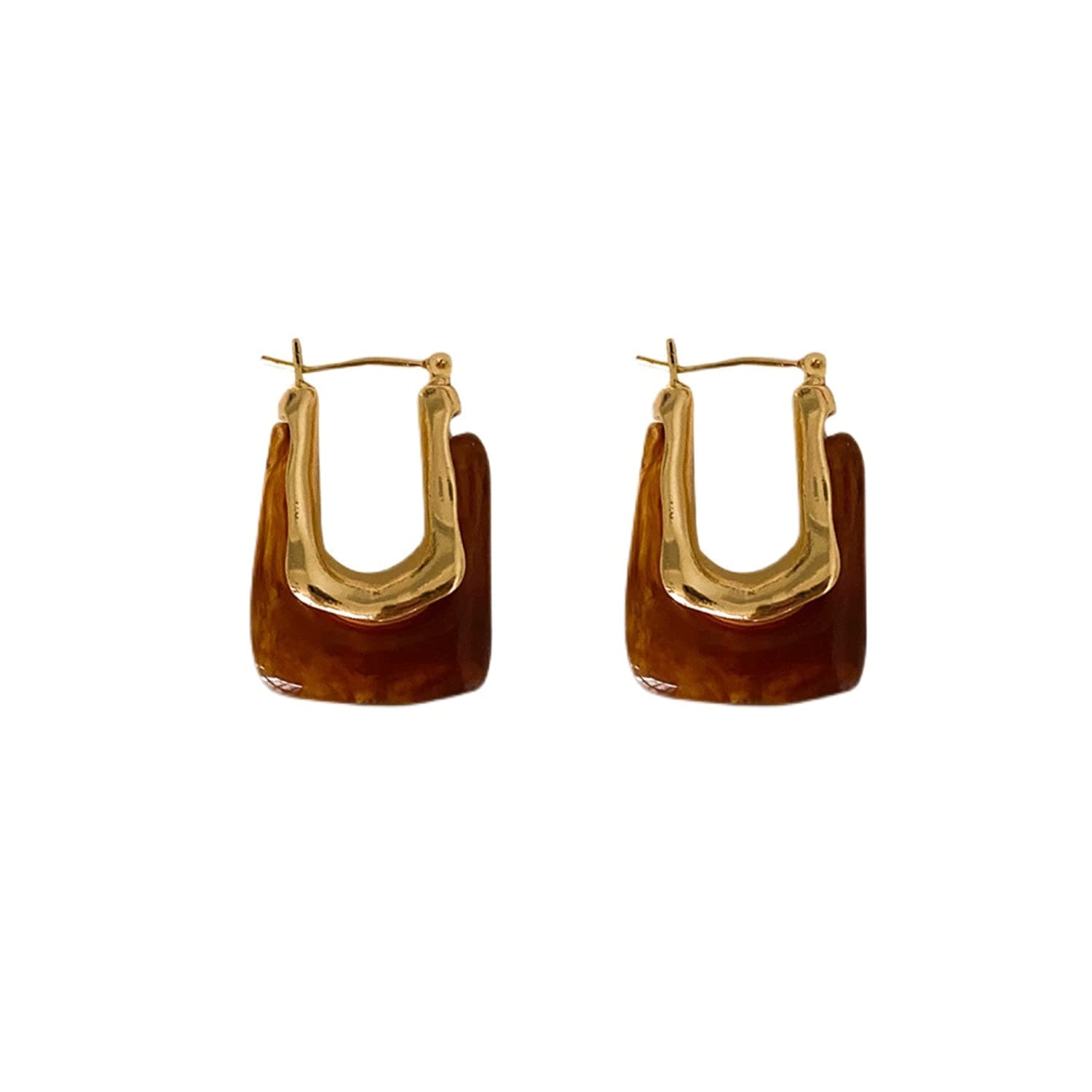 NORLSO Chunky Clear Retro U-Shaped Hoop Minimalist Square Resin Huggie Earrings