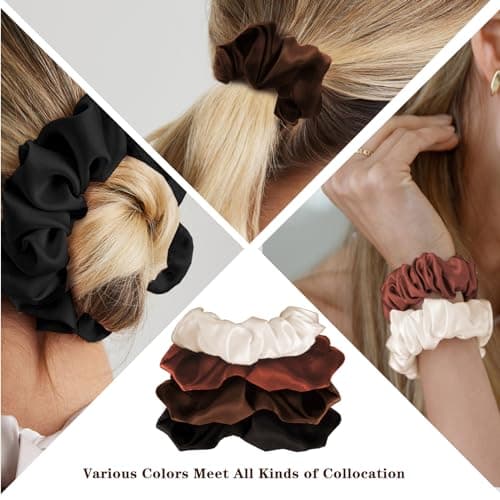 12 Piece Black & Brown Silk Scrunchies for Thick Hair