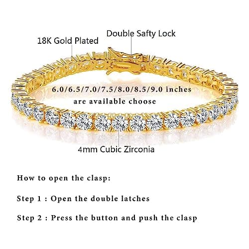 MDFUN Cubic Zirconia Bracelet 18K Gold Plated 6-8.5 inches