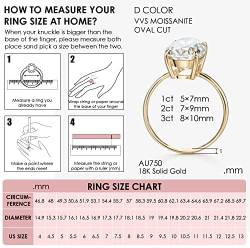 Michooyel 18K Gold 2ct Oval Cut Moissanite Engagement Rings for Women VVS Clarity Fine Jewelry