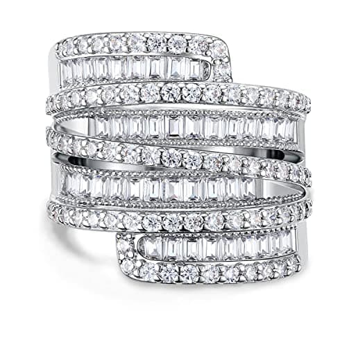 OPOMOMO Wide Band 4 Row Baguette CZ Halo Fashion Rings