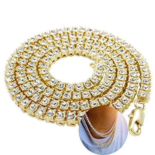 LARDROK Hip Hop Bling CZ Sparkling Cool Tennis Necklace for Men