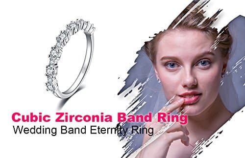 JewelryPalace Half Eternity 925 Sterling Silver Promise Ring for Women, Classic CZ Anniversary Band