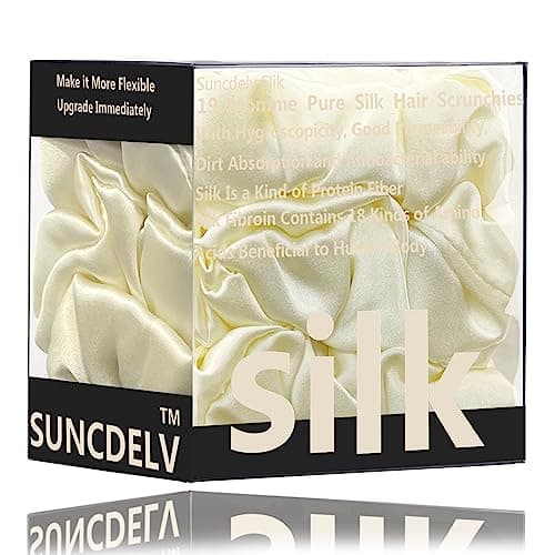 Suncdelv Silk Scrunchies, Anti-Crease & Breakage Hair Ties 22 Momme, 3PCS (Pink, Blue, Khaki)
