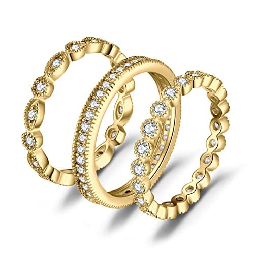 JewelryPalace 14K Gold Plated 925 Sterling Silver Cubic Zirconia Promise Rings for Women