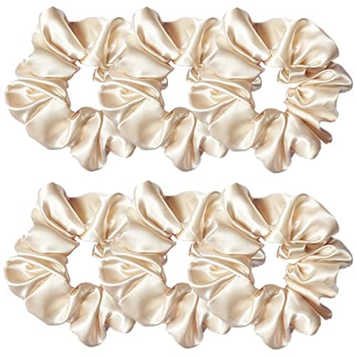 Sufermoe 6pcs Satin Silk Hair Scrunchies, Soft Black Hair Ties for Women and Girls