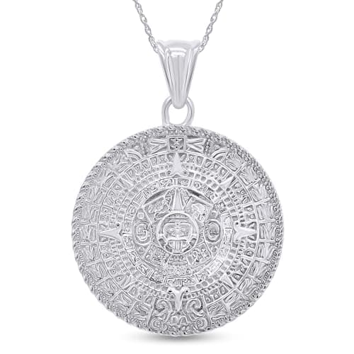 AFFY Aztec Sun Calendar Pendant Charm Necklace 14K Gold over Sterling Silver