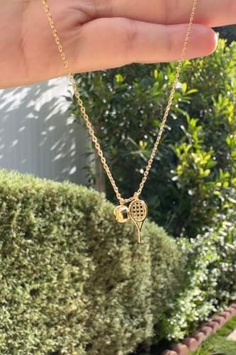 Omnzon 18K Gold Dipped Tennis Racket Necklace with Ball Charm