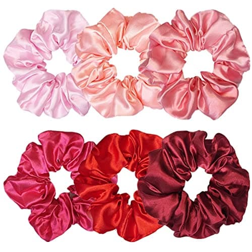 Sufermoe 6pcs Satin Silk Hair Scrunchies, Soft Black Hair Ties for Women and Girls