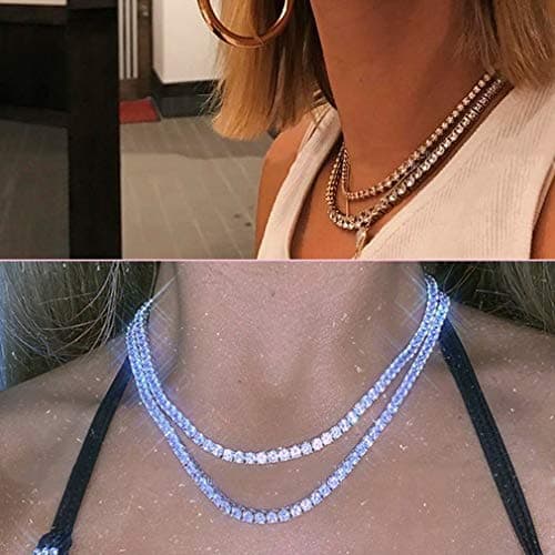 MDFUN 18K White Gold Plated 5.0-6.0mm Round CZ Tennis Necklace 14-24 inches