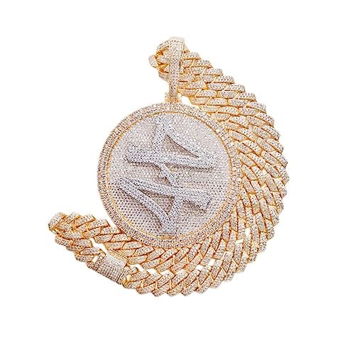 ICEDIAMOND 14K Gold Plated Hip Hop Rotating Medal Pendant with Cubian Link Chain, Super Sparkling CZ Necklace for Men