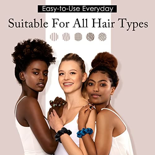 Fittia Black Silk Scrunchies for No Crease Sleep, Silky Satin Hair Ties, 5 Pack
