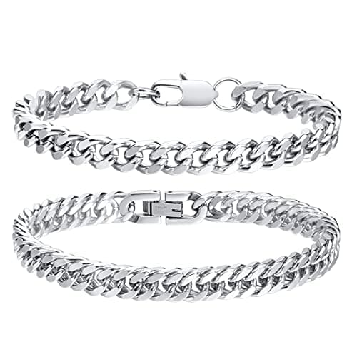 VNOX Sturdy Stainless Steel Curb Chain Bracelet Set for Men and Women, 6.5/7/7.4/8.2/9 Inches