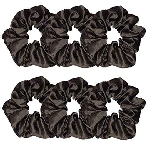 Sufermoe 6pcs Satin Silk Hair Scrunchies, Soft Black Hair Ties for Women and Girls