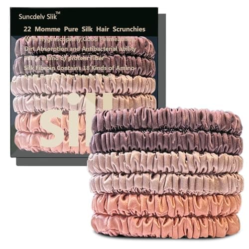 Suncdelv Silk Scrunchies, Anti-Crease & Breakage Hair Ties 22 Momme, 3PCS (Pink, Blue, Khaki)