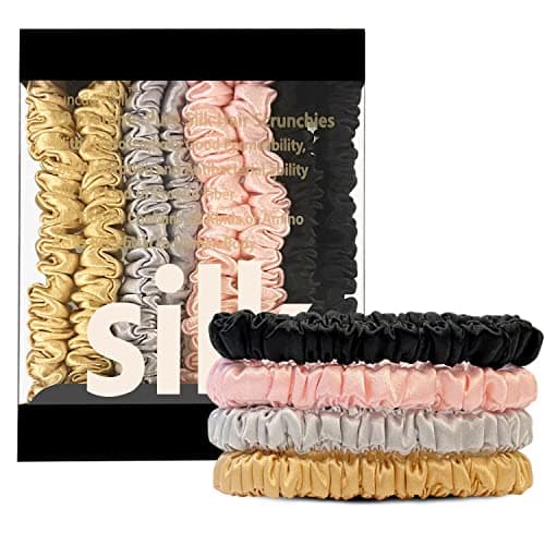 Suncdelv Silk Scrunchies, Anti-Crease & Breakage Hair Ties 22 Momme, 3PCS (Pink, Blue, Khaki)