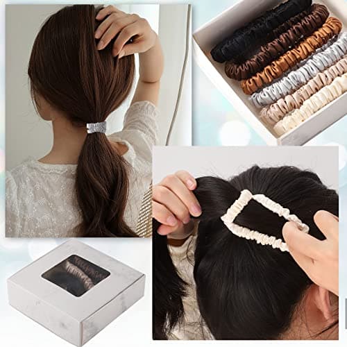 Pengxiaomei Brown 6-Pc No Damage Mulberry Silk Scrunchies for Women & Girls Trendy Hair Ties
