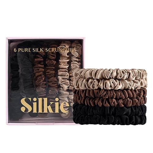 Silkie x4 Set Champagne Travel Pouch Mulberry Silk Scrunchies