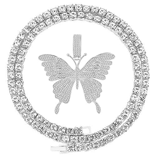 HH BLING EMPIRE Iced Out Silver/Gold Butterfly Necklace 22 Inch