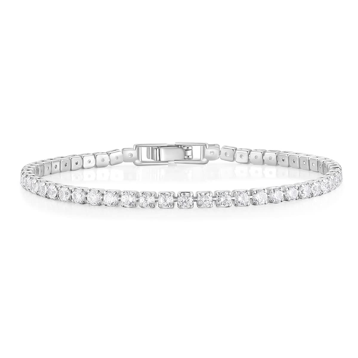 Mameloly Classic 3mm Cubic Zirconia Tennis Bracelet for Women Silver Round Charm