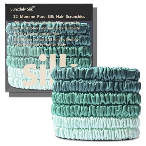 Suncdelv Silk Scrunchies, Anti-Crease & Breakage Hair Ties 22 Momme, 3PCS (Pink, Blue, Khaki)