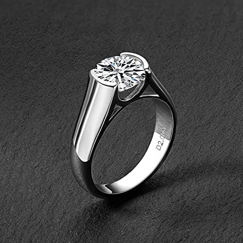 CivetCat Platinum-Plated Moissanite Half Bezel Solitaire Ring for Women VVS 8mm D Color
